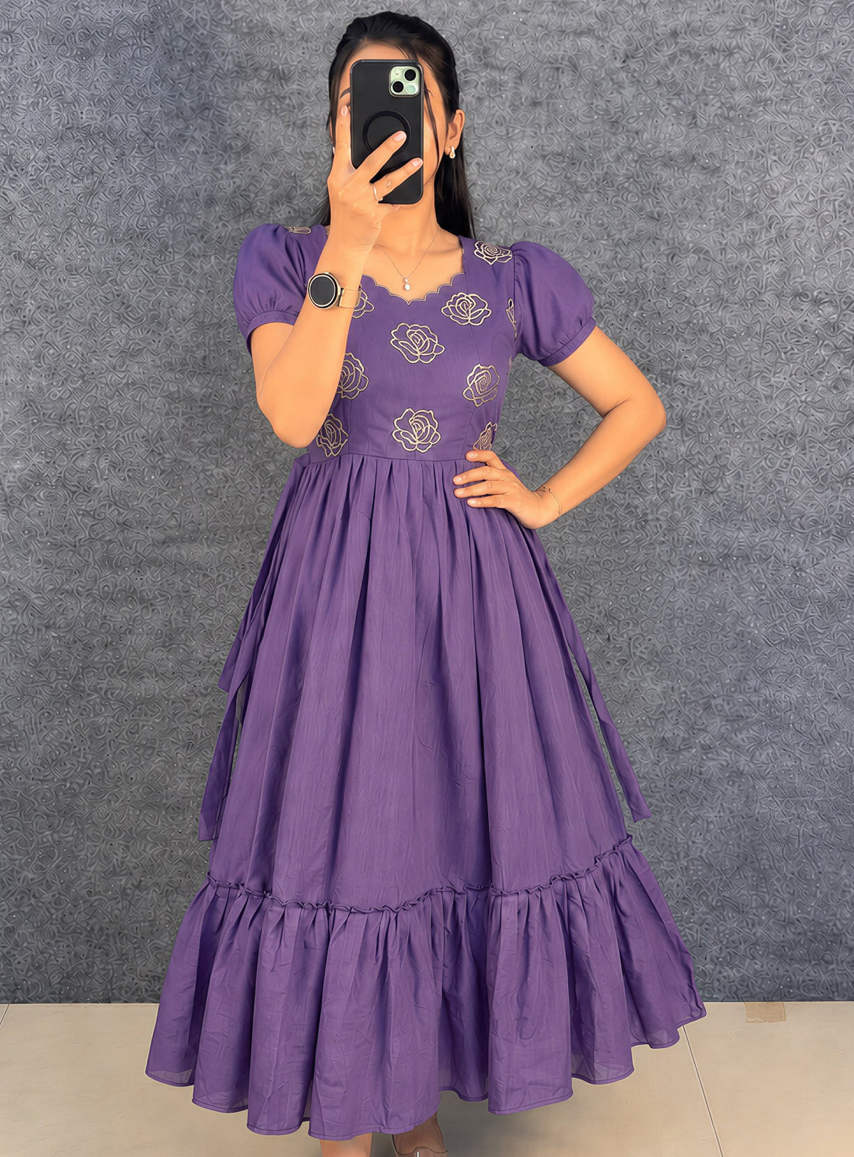 Vichitra silk gown with embroidery work