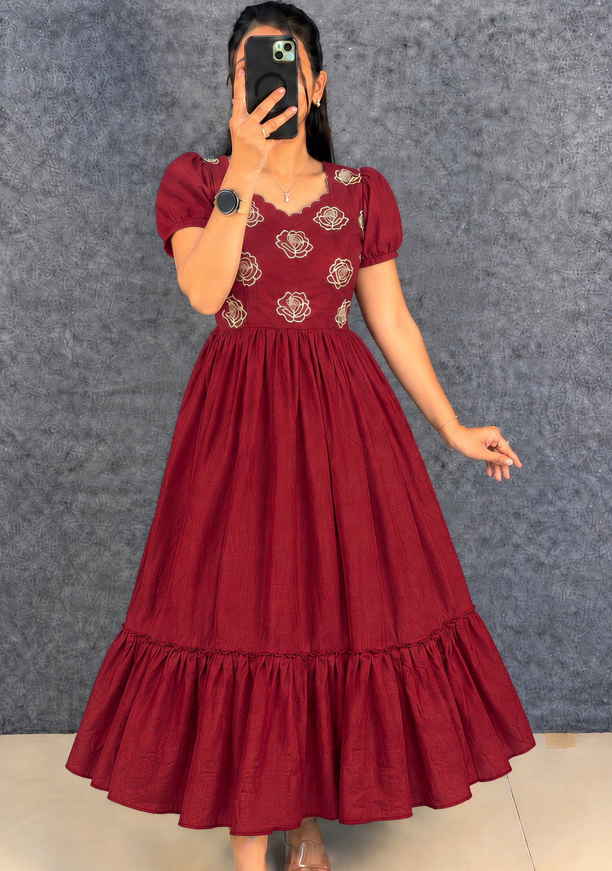 Vichitra silk gown with embroidery work