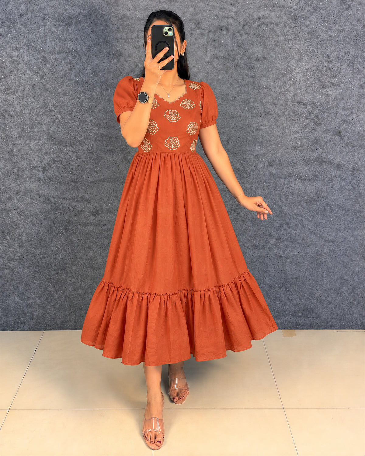 Vichitra silk gown with embroidery work