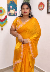Space Silk Hand Work & Sequins Saree with Cut-Work