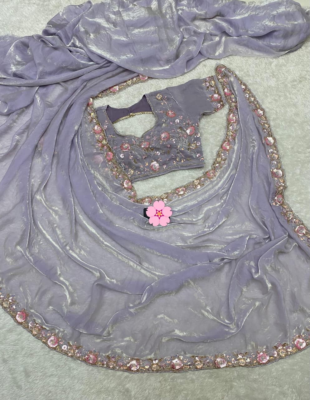 Space Silk Hand Work & Sequins Saree with Cut-Work