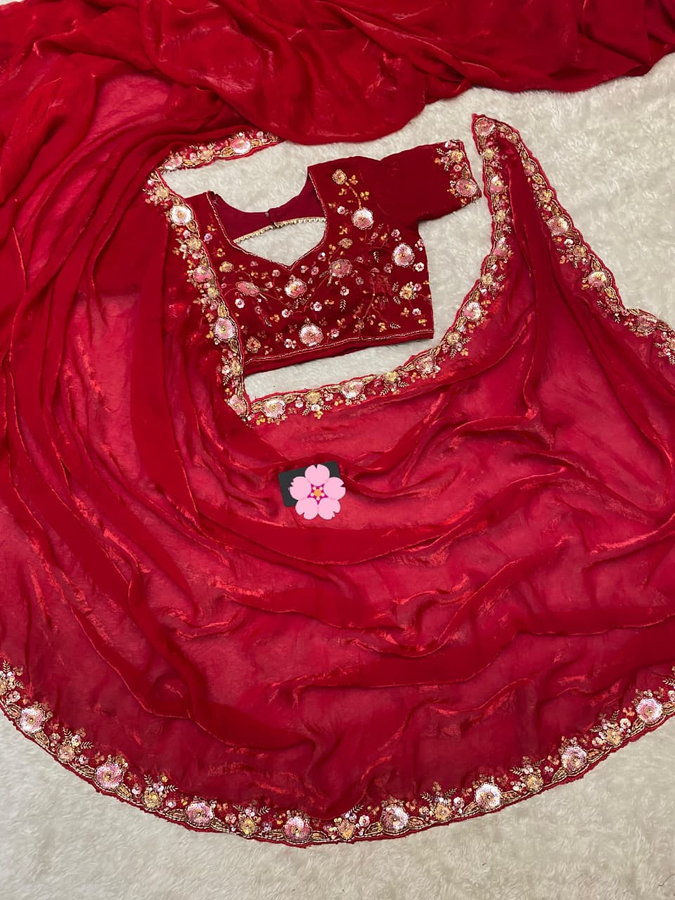 Space Silk Hand Work & Sequins Saree with Cut-Work