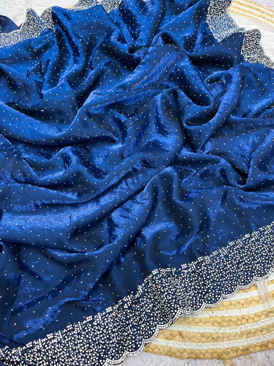 Space Silk Handwork Saree with Siroski Work