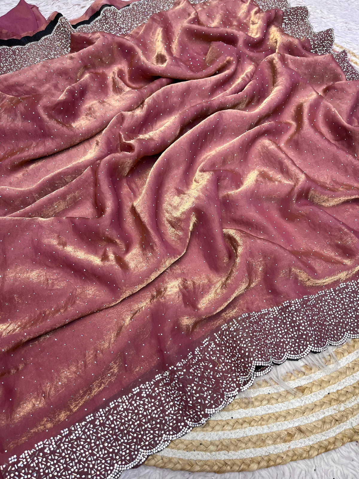 Space Silk Handwork Saree with Siroski Work
