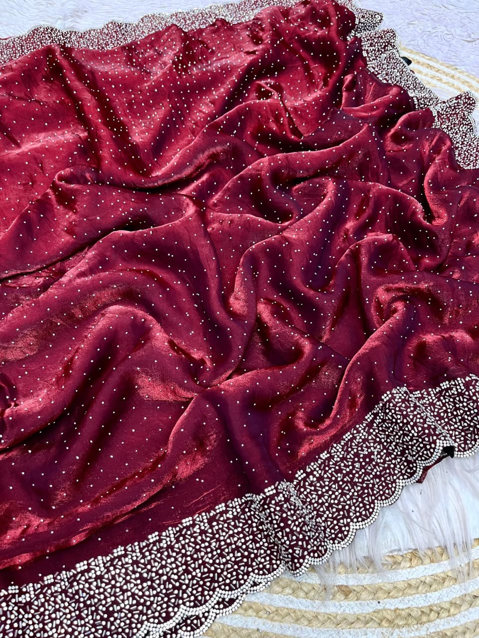 Space Silk Handwork Saree with Siroski Work