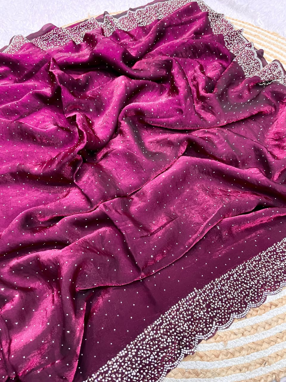 Space Silk Handwork Saree with Siroski Work