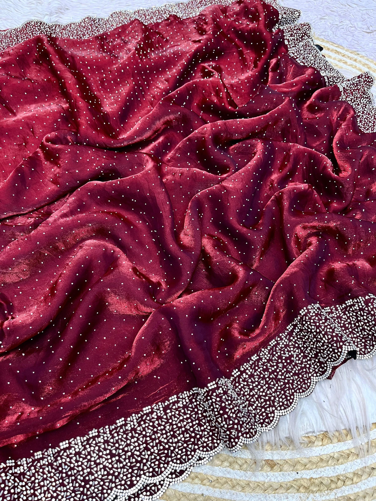 Space Silk Handwork Saree - Wine