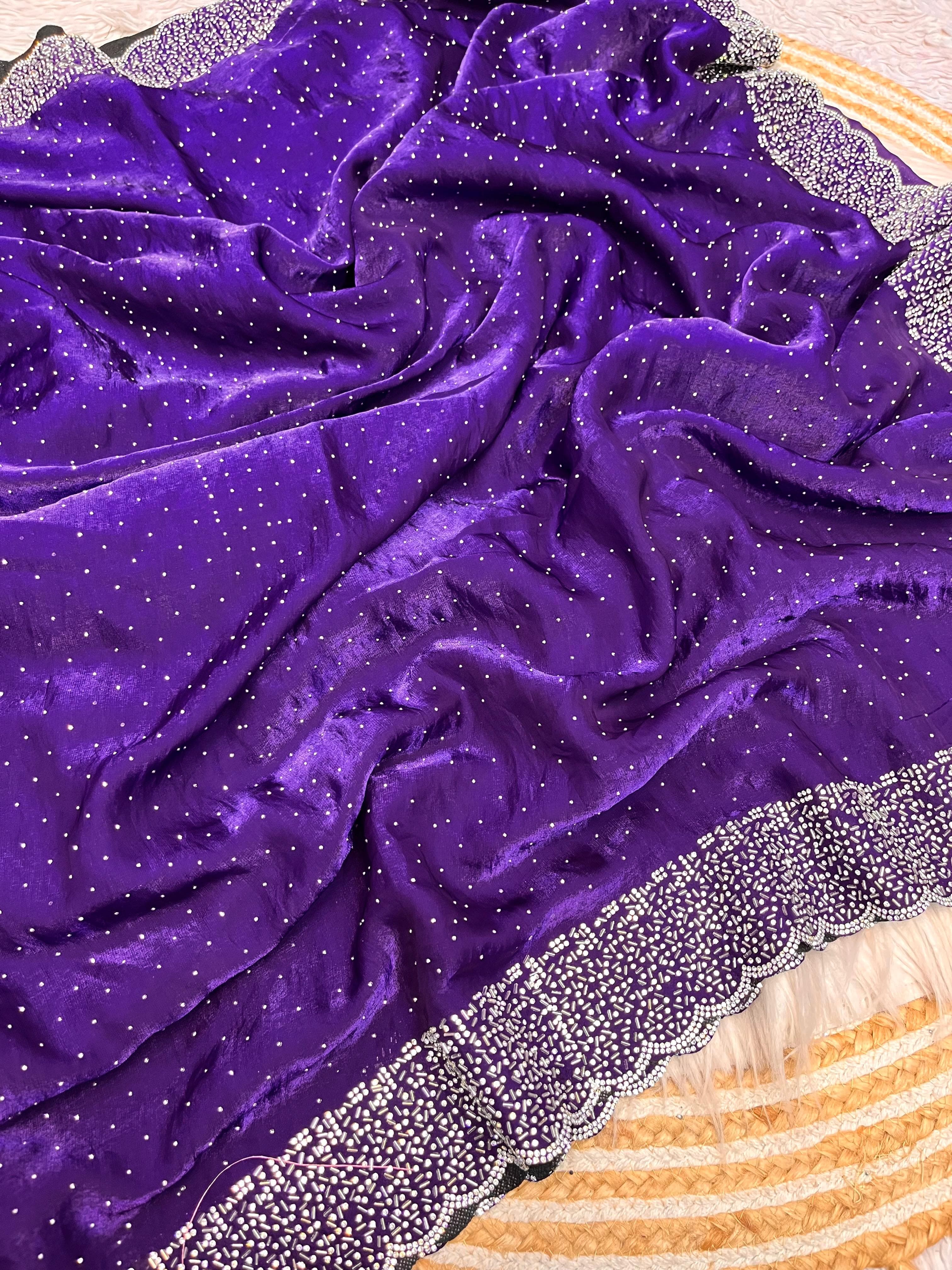 Space Silk Handwork Saree with Siroski Work