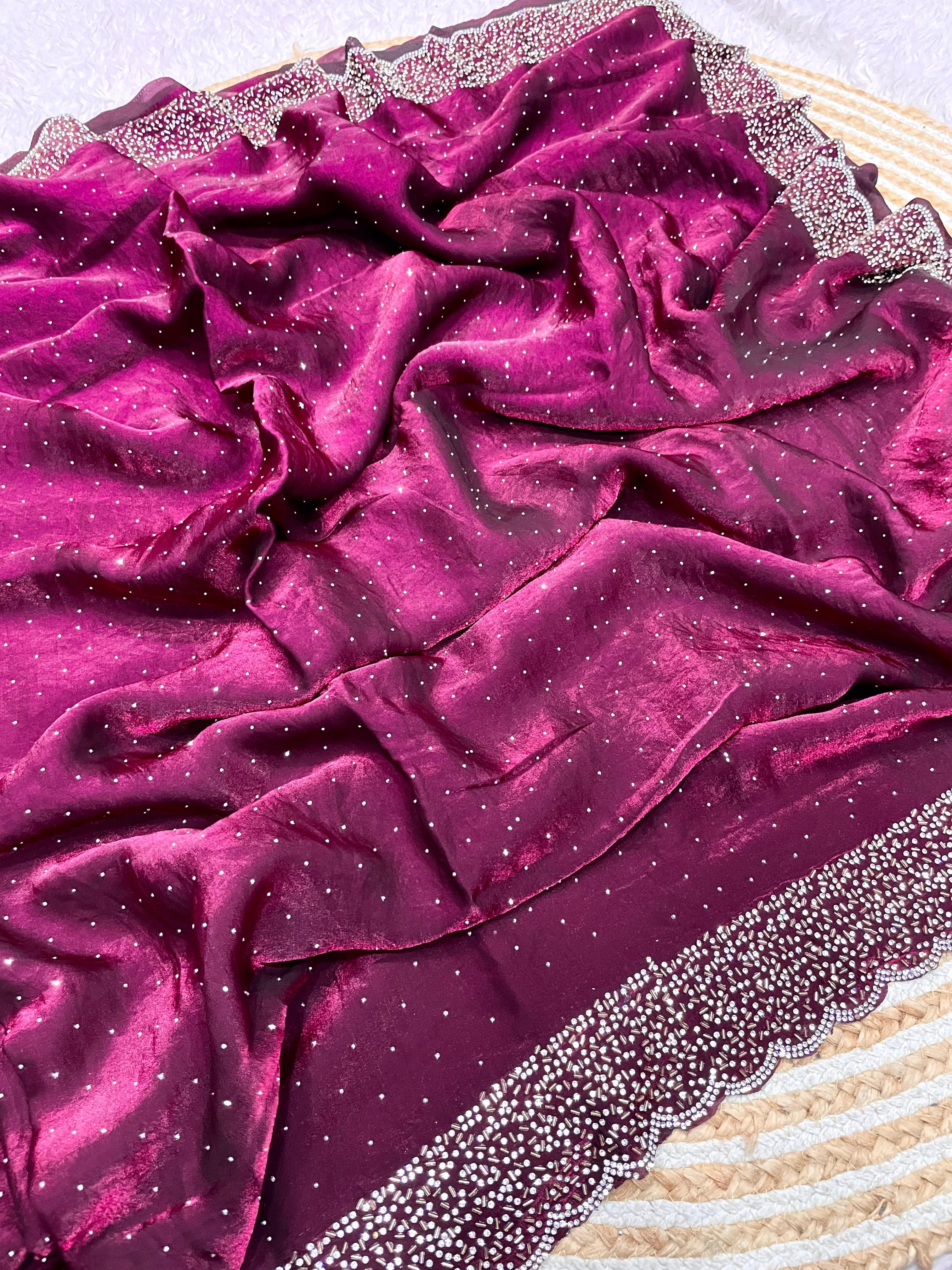 Space Silk Handwork Saree with Siroski Work