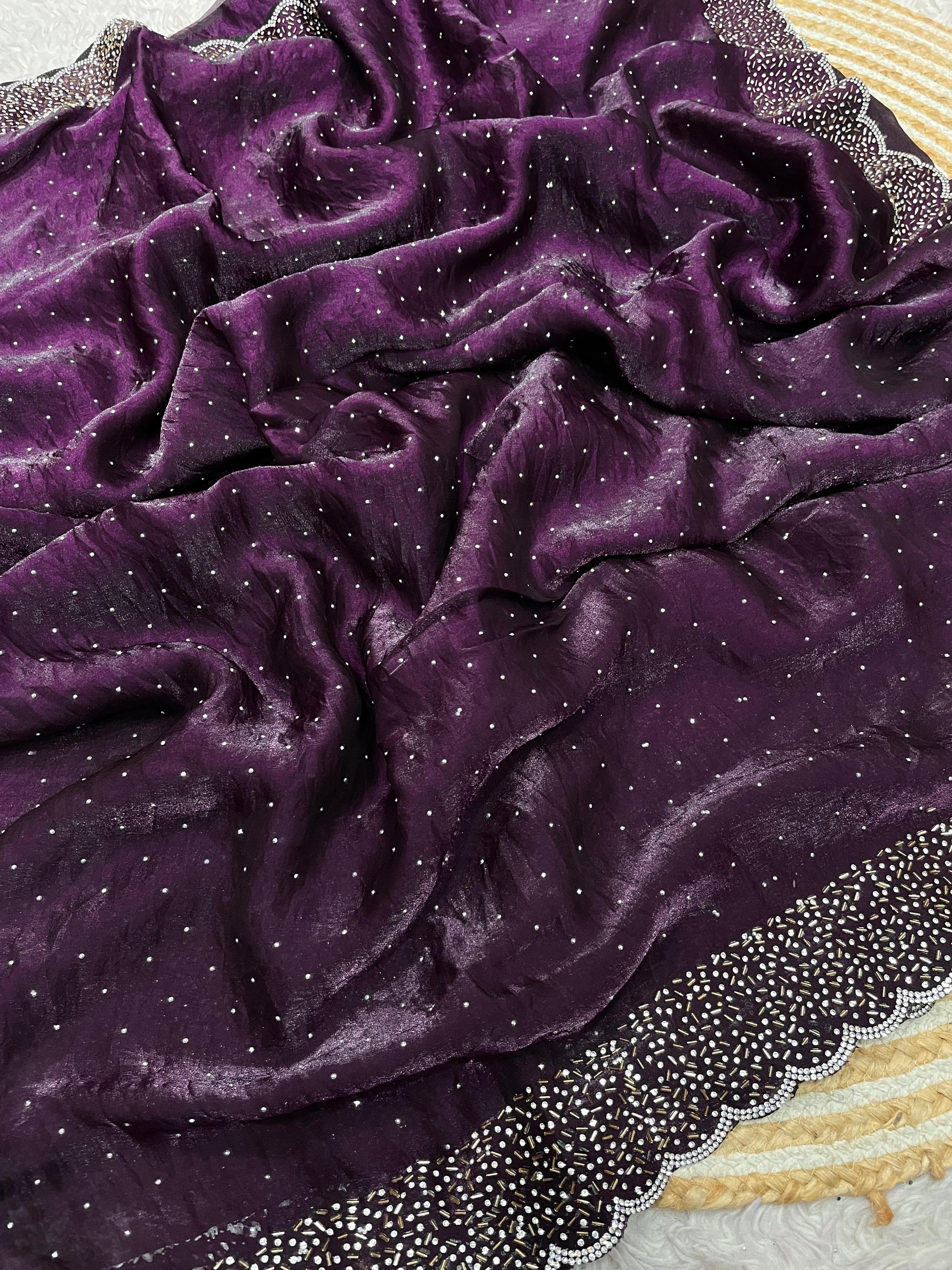 Space Silk Handwork Saree - Deep Purple