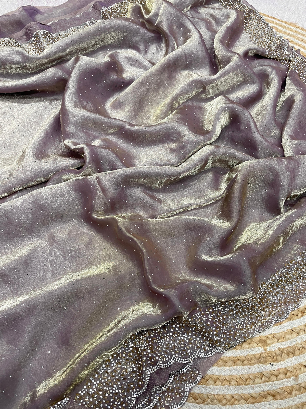 Space Silk Handwork Saree with Siroski Work