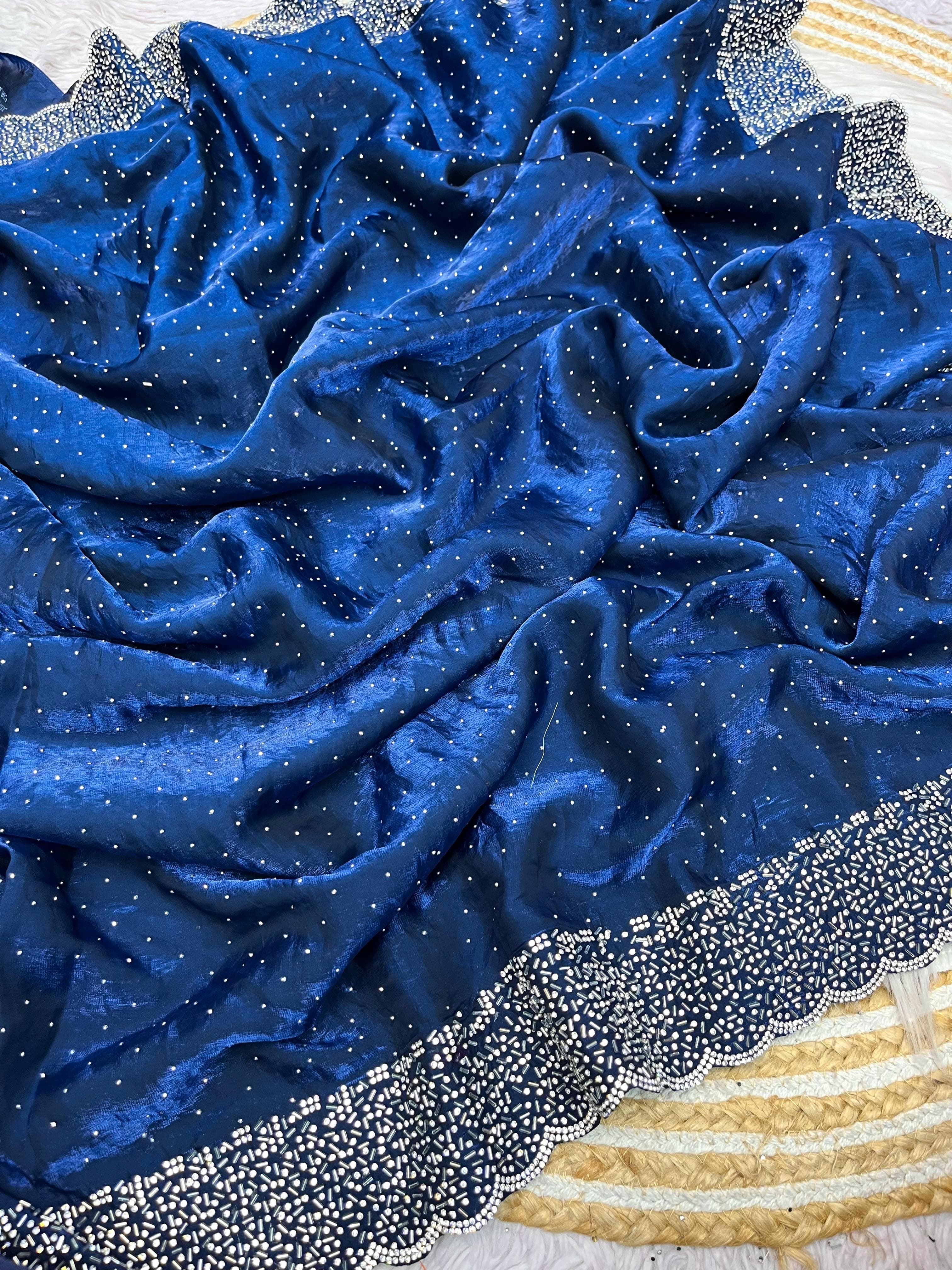 Space Silk Handwork Saree with Siroski Work
