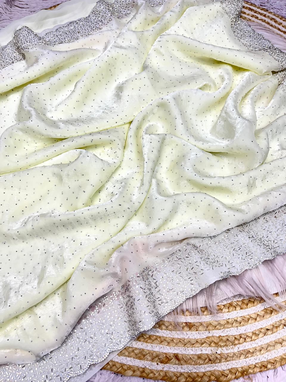 Space Silk Handwork Saree - Cream