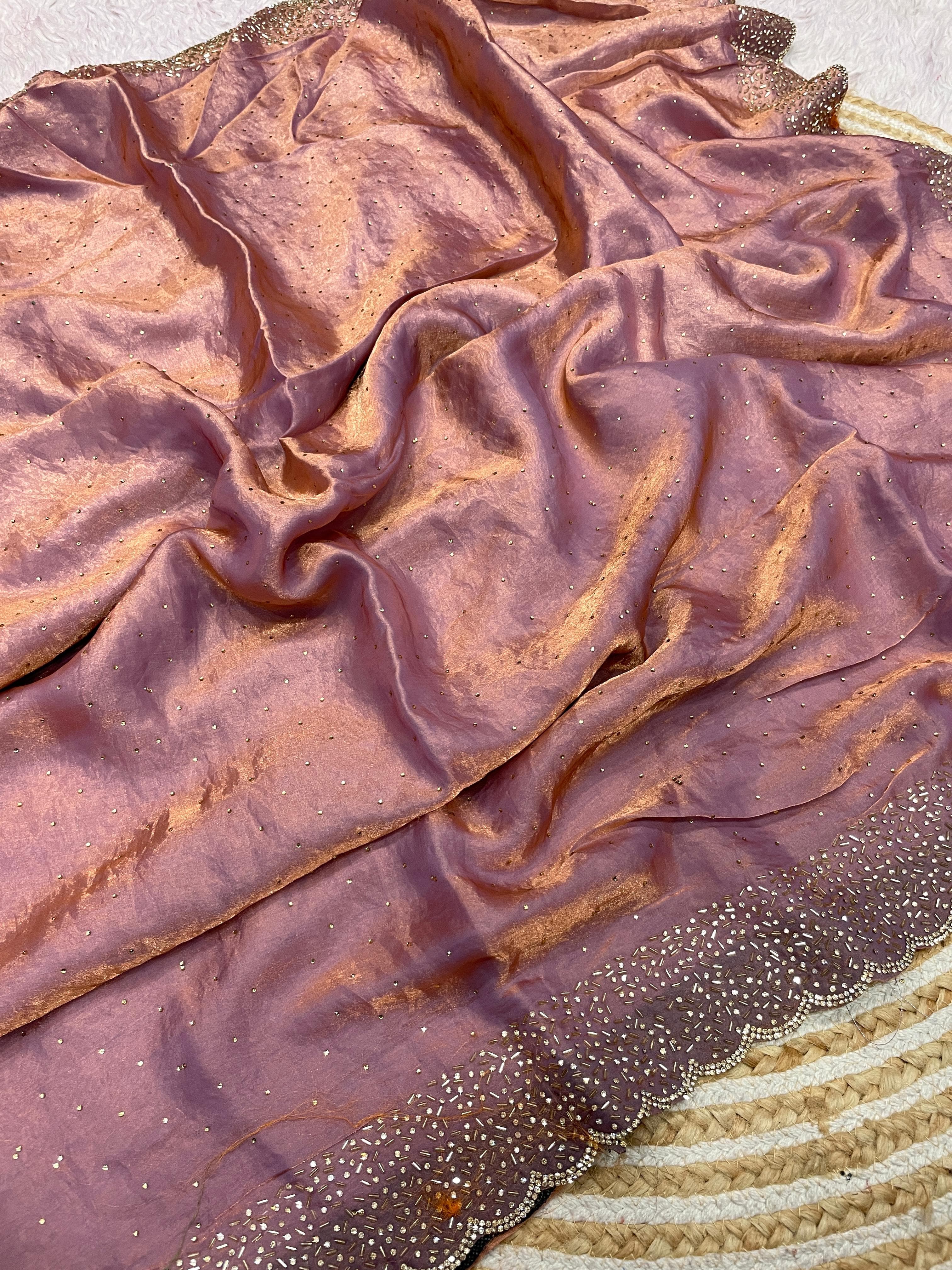 Space Silk Handwork Saree with Siroski Work