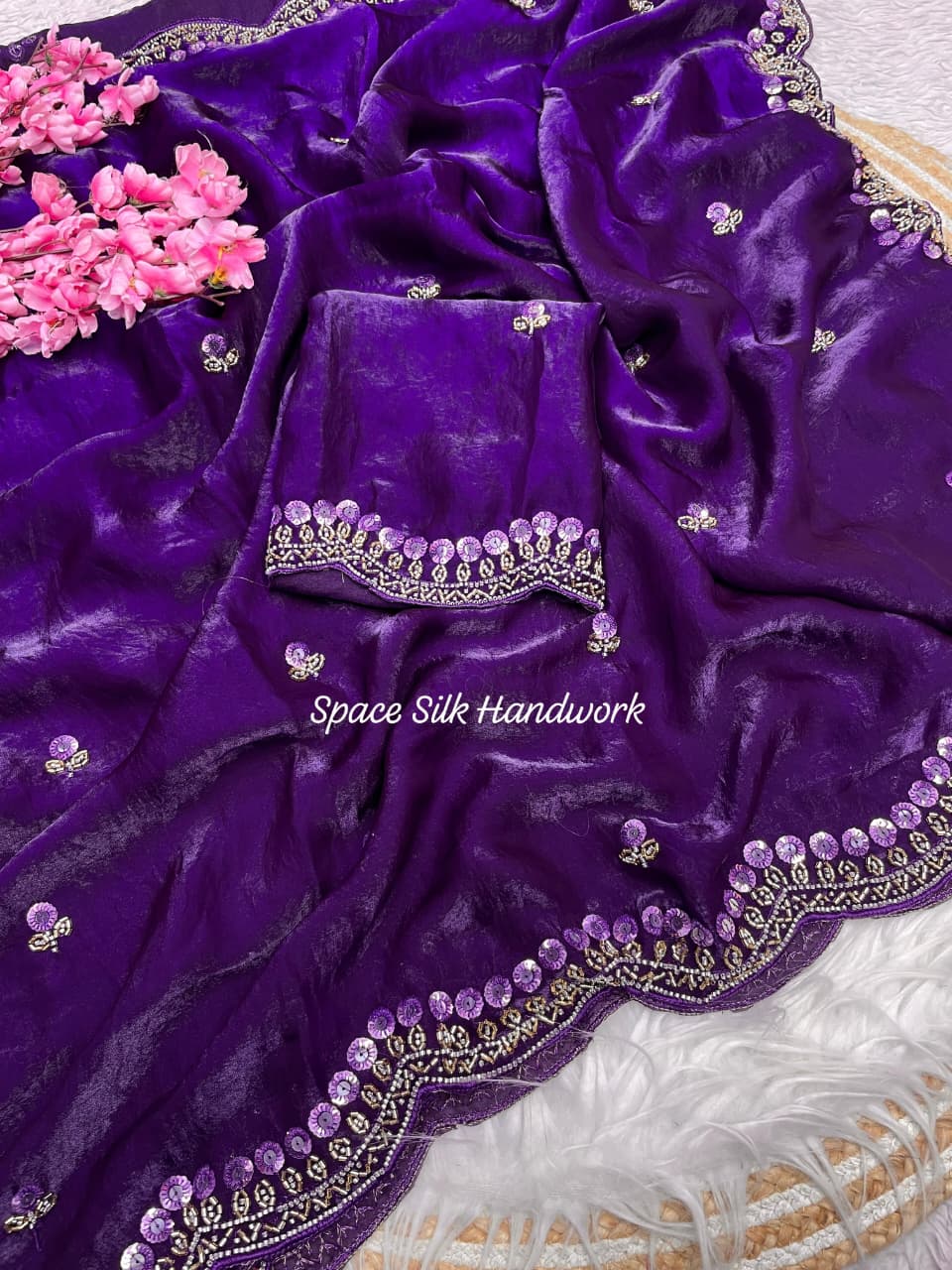 Handwork Space Silk Party Wear Saree