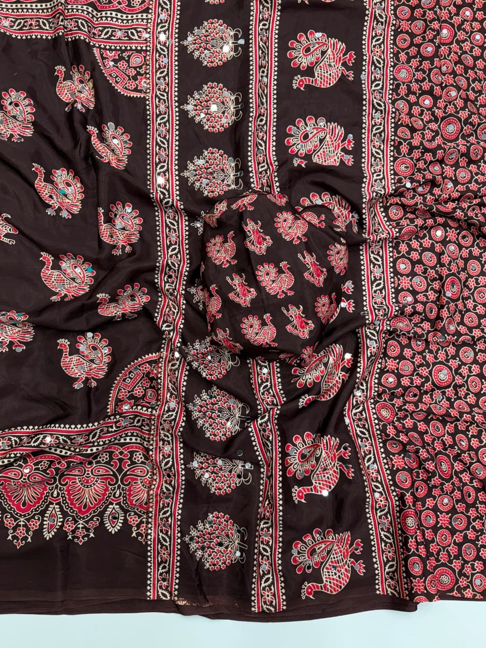 Ajrakh Mirror Saree with Mirror Patta