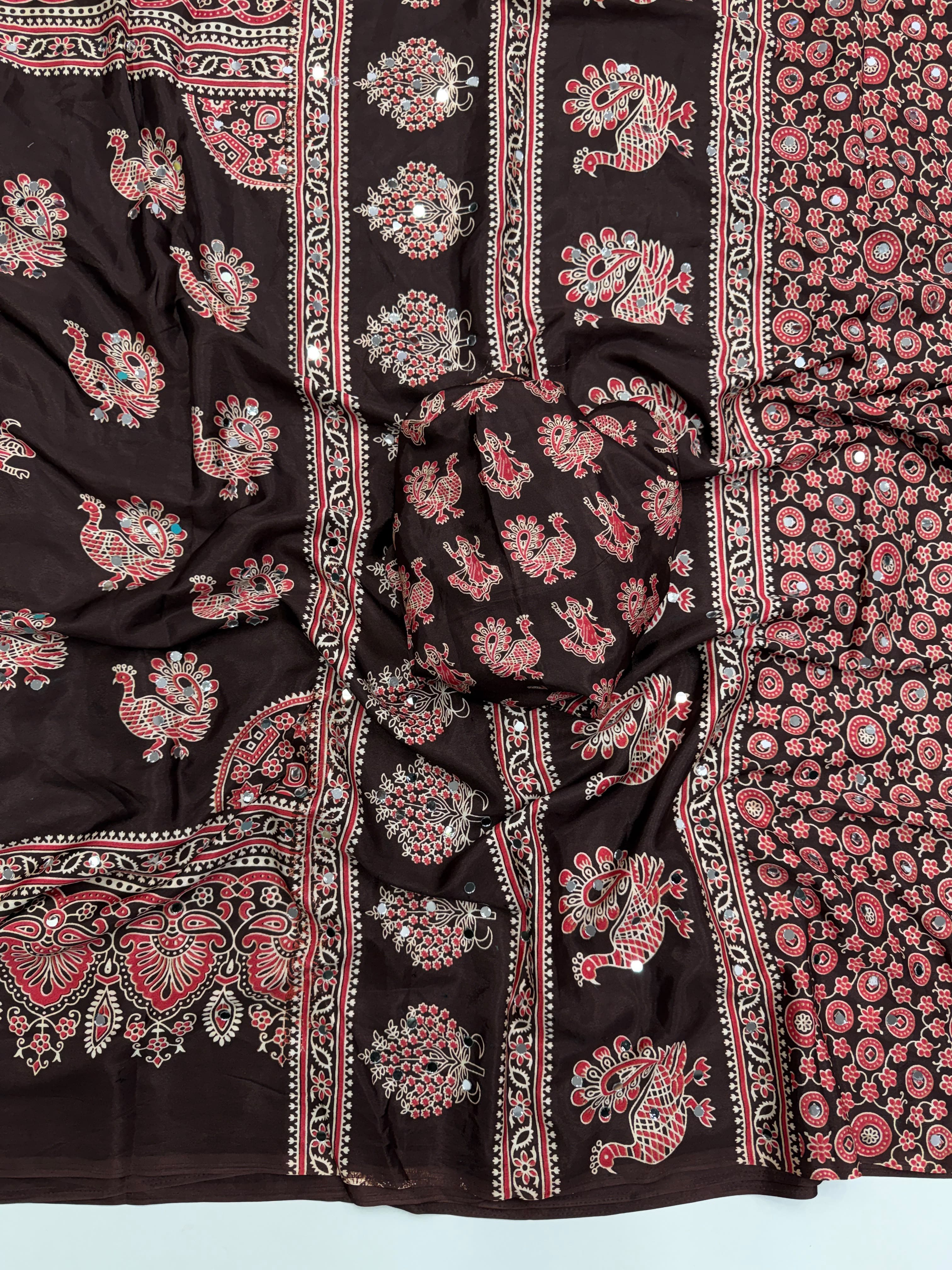Ajrakh Mirror Saree with Mirror Patta