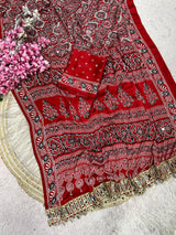 Ajrakh Mirror Work Saree, Mirror All Over