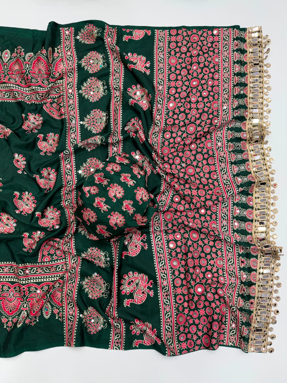 Ajrakh Mirror Saree with Mirror Patta