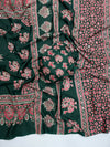 Ajrakh Mirror Saree with Mirror Patta - Bottle Green