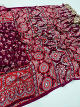 Ajrakh Mirror Saree with Real Mirror Work