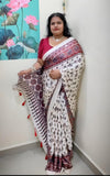 Ajrakh Mirror Saree with Real Mirror Work - Off-White