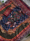 Rashmika Inspired Ajrakh Mirror Crepe Silk Saree - Navy Blue