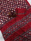Ajrakh Mirror Work Saree, All Over Mirror - Red