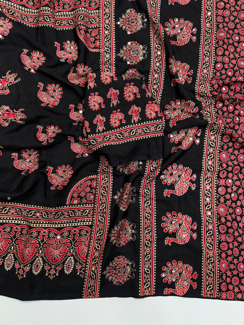 Ajrakh Mirror Saree with Mirror Patta