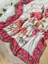 Ajrakh Mirror Chinnon Saree with Hand Work