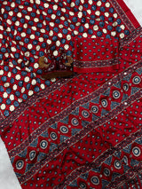 Ajrakh Mirror Work Saree, All Over Mirror