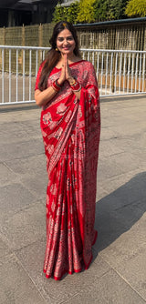 Ajrakh Mirror Saree with Elephant Theme Blouse