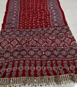 Ajrakh Mirror Saree with Real Mirror Work