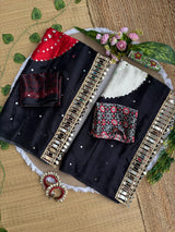 Crepe Silk Mirror Work Saree with Mirror Patta Pallu