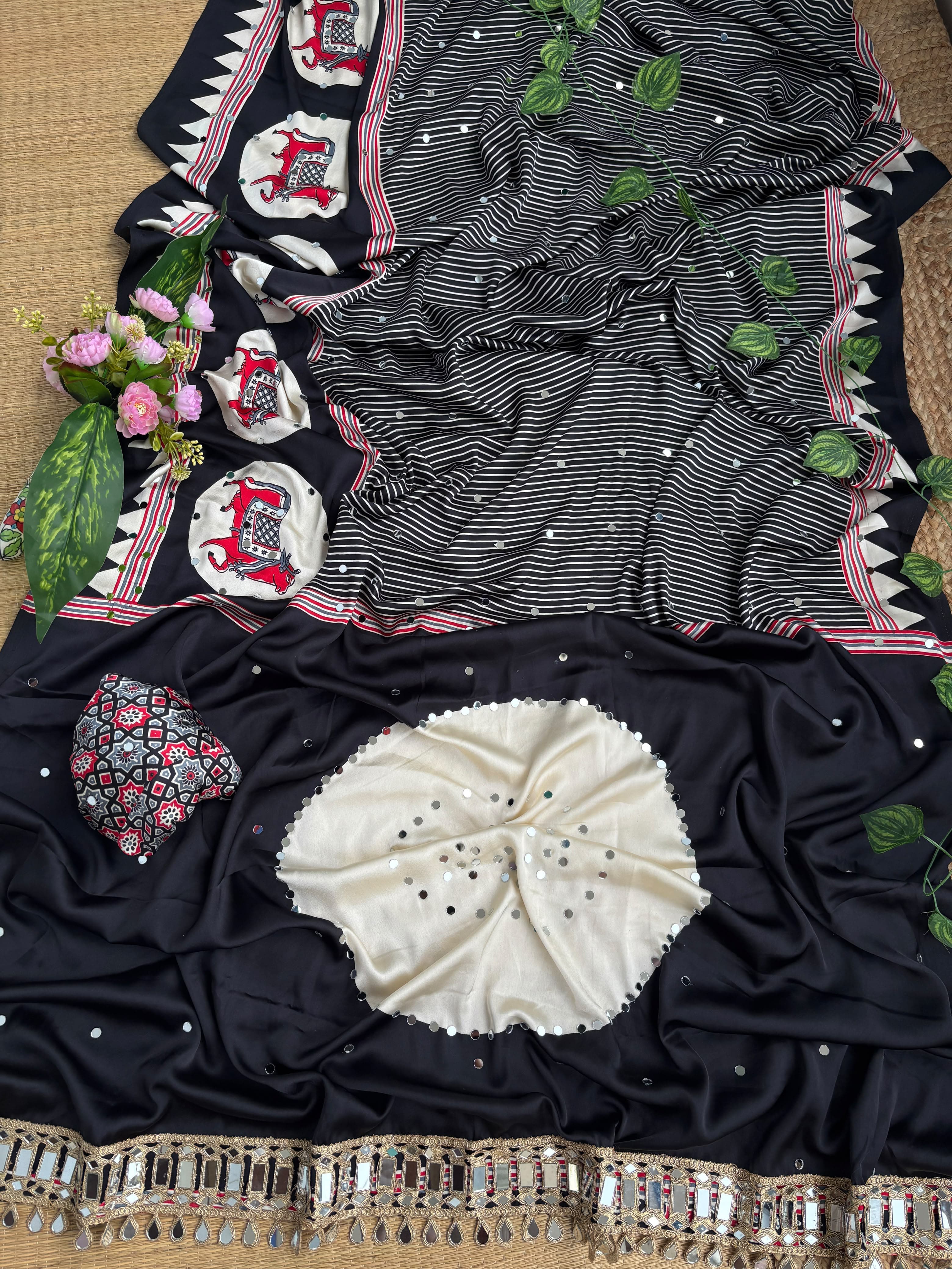 Crepe Silk Mirror Work Saree with Mirror Patta Pallu