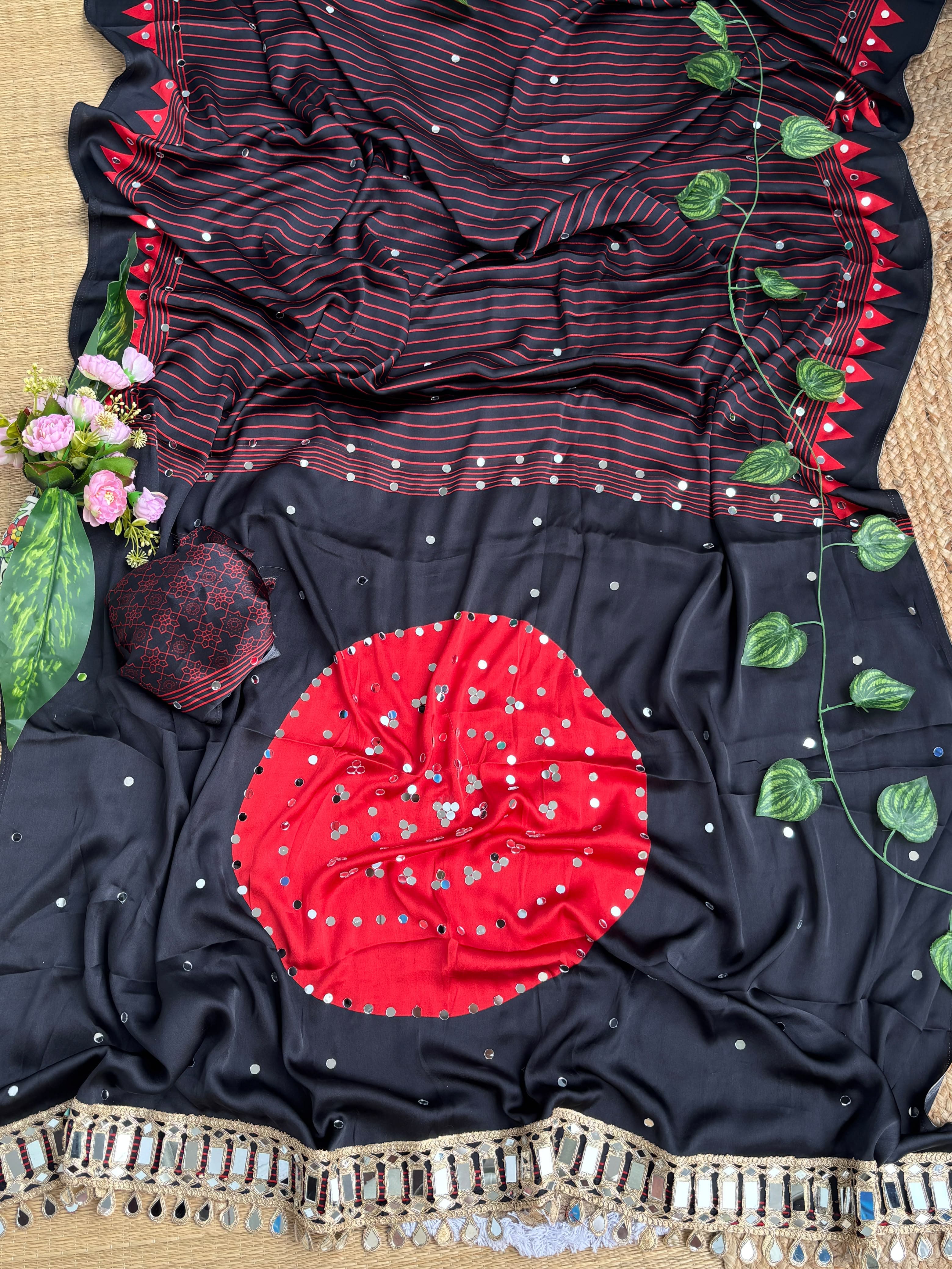 Crepe Silk Mirror Work Saree with Mirror Patta Pallu