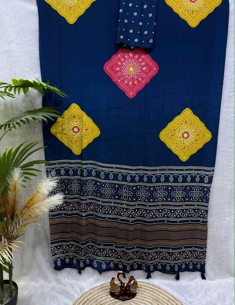 Japan Satin Saree with Real Mirror Work