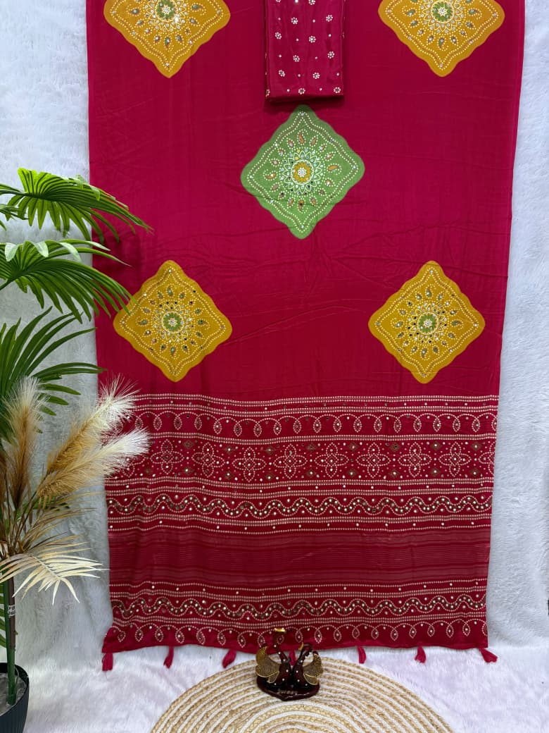 Japan Satin Saree with Real Mirror Work
