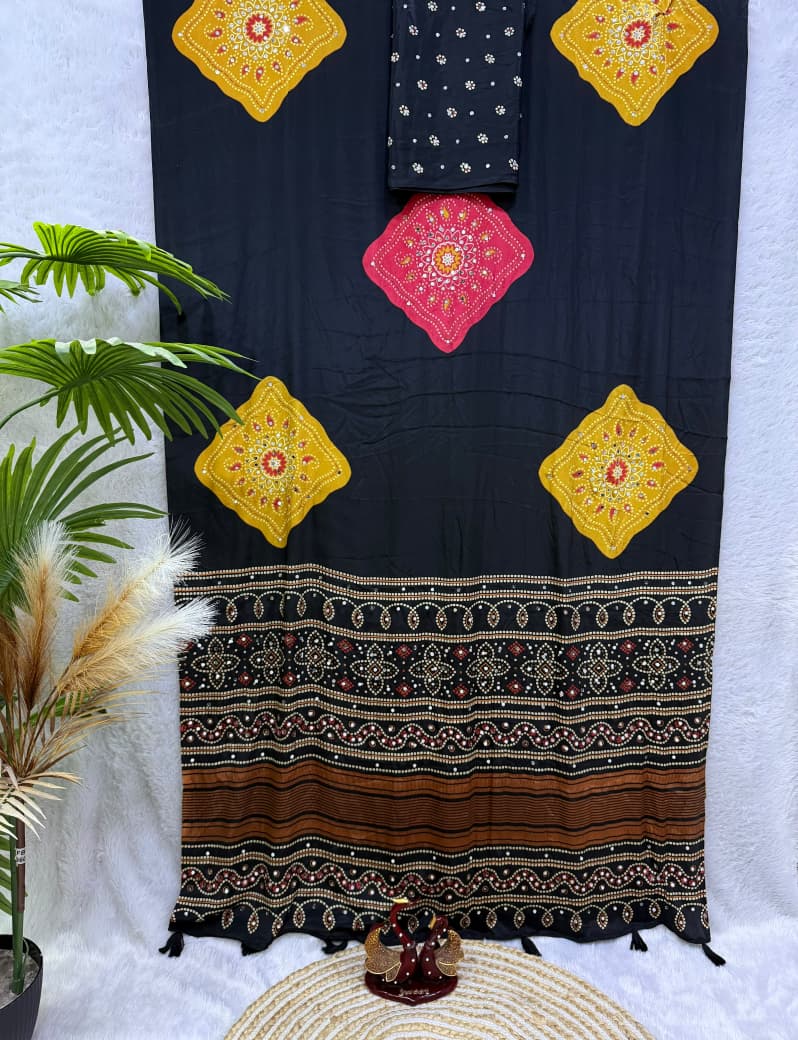 Japan Satin Saree with Real Mirror Work
