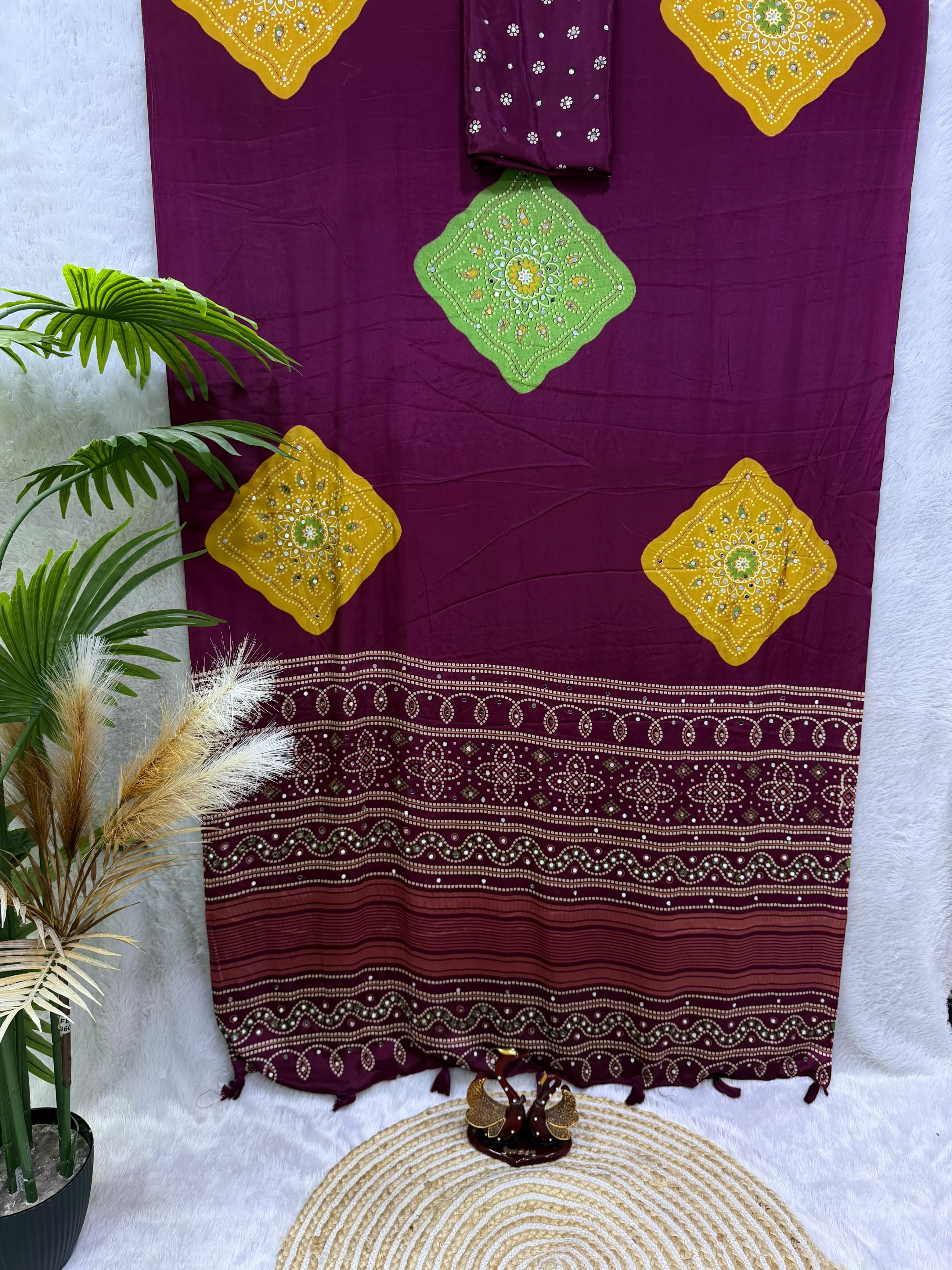 Japan Satin Saree with Real Mirror Work