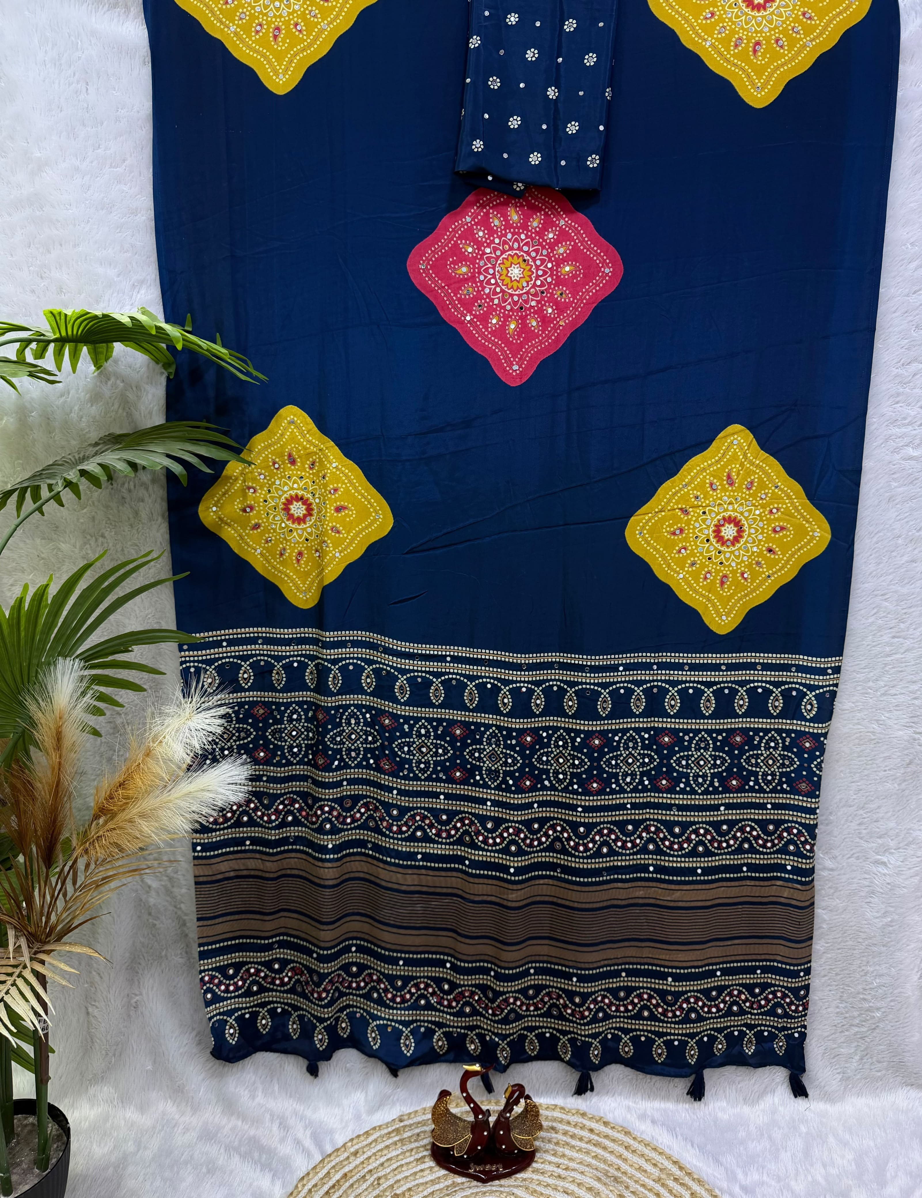 Japan Satin Saree with Real Mirror Work