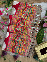 Ajrakh Mirror Work Saree, Mirror Patta Pallu