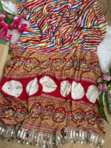 Ajrakh Mirror Work Saree, Mirror Patta Pallu
