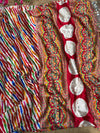 Ajrakh Mirror Work Saree, Mirror Patta Pallu - Multicolor