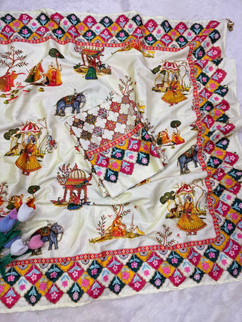 Natural Crepe Saree, Rajasthani Theme