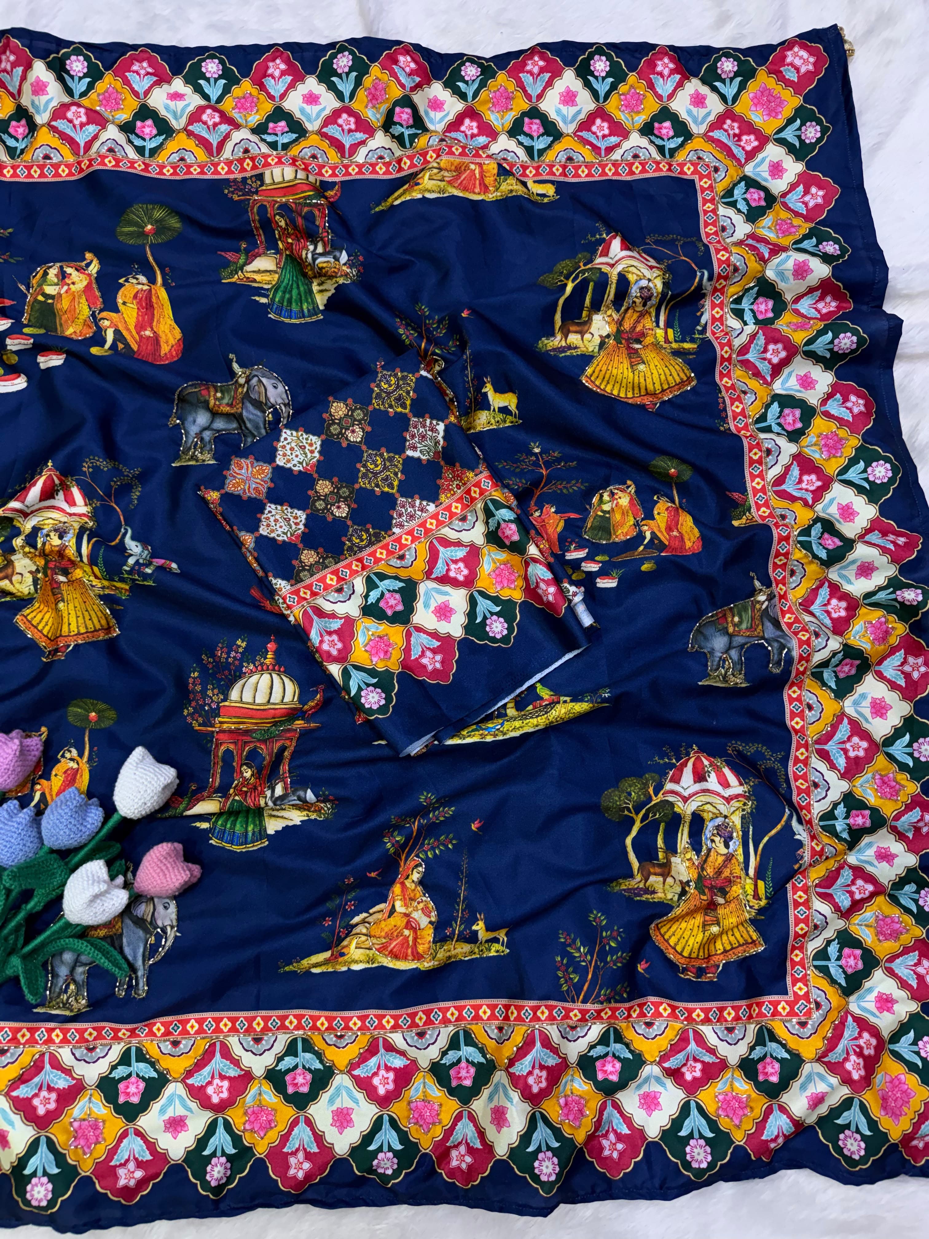 Natural Crepe Saree, Rajasthani Theme