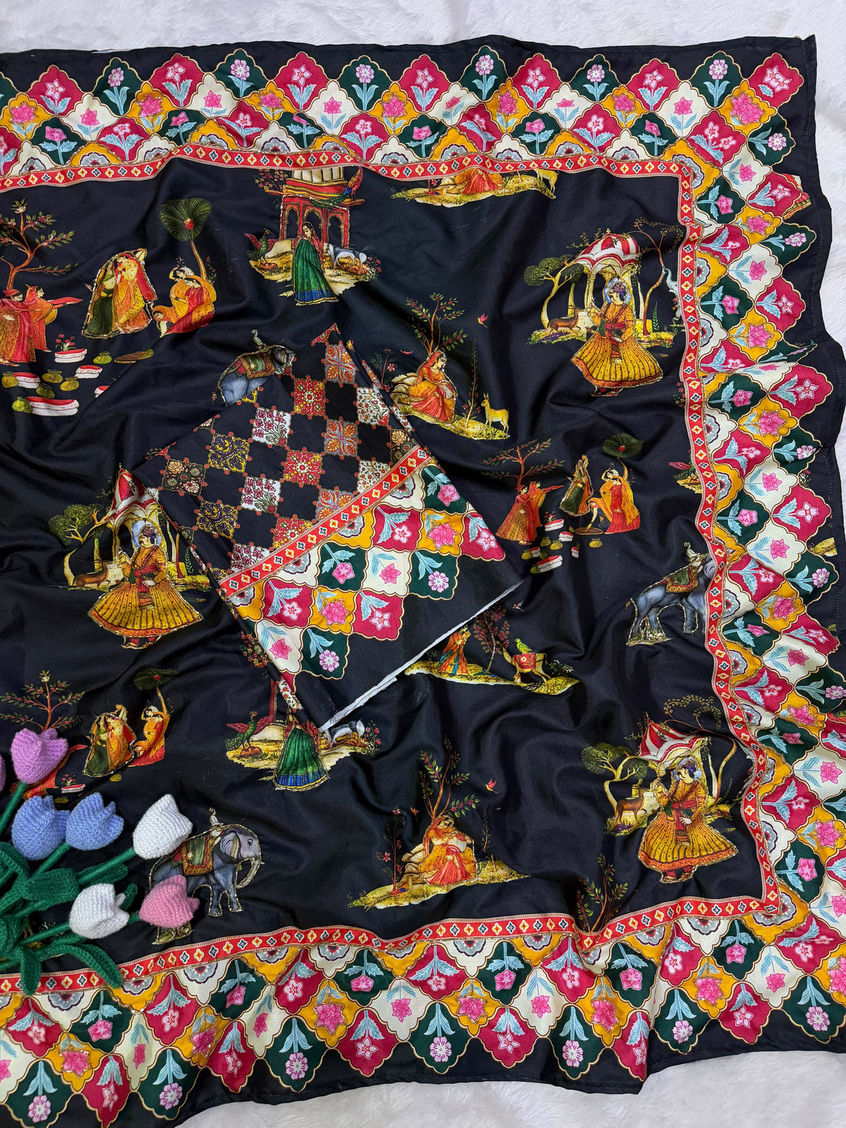 Natural Crepe Saree, Rajasthani Theme