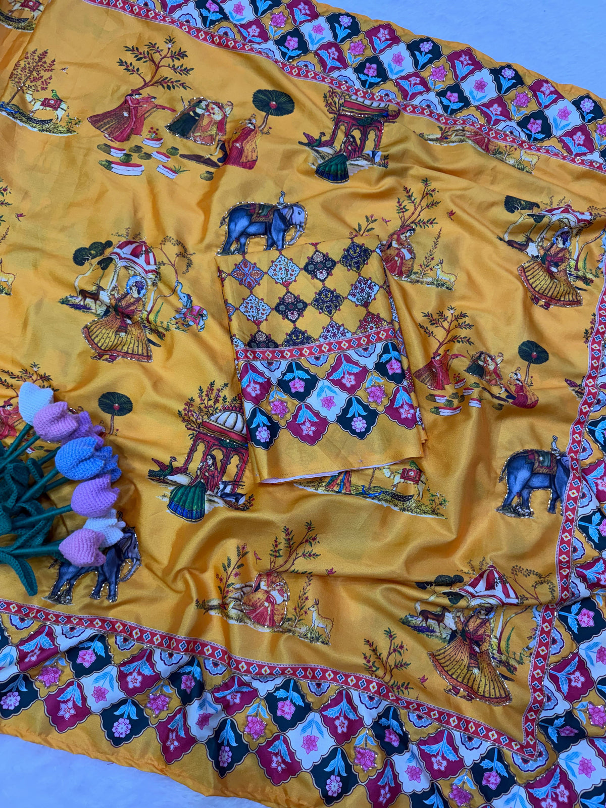 Natural Crepe Saree, Rajasthani Theme