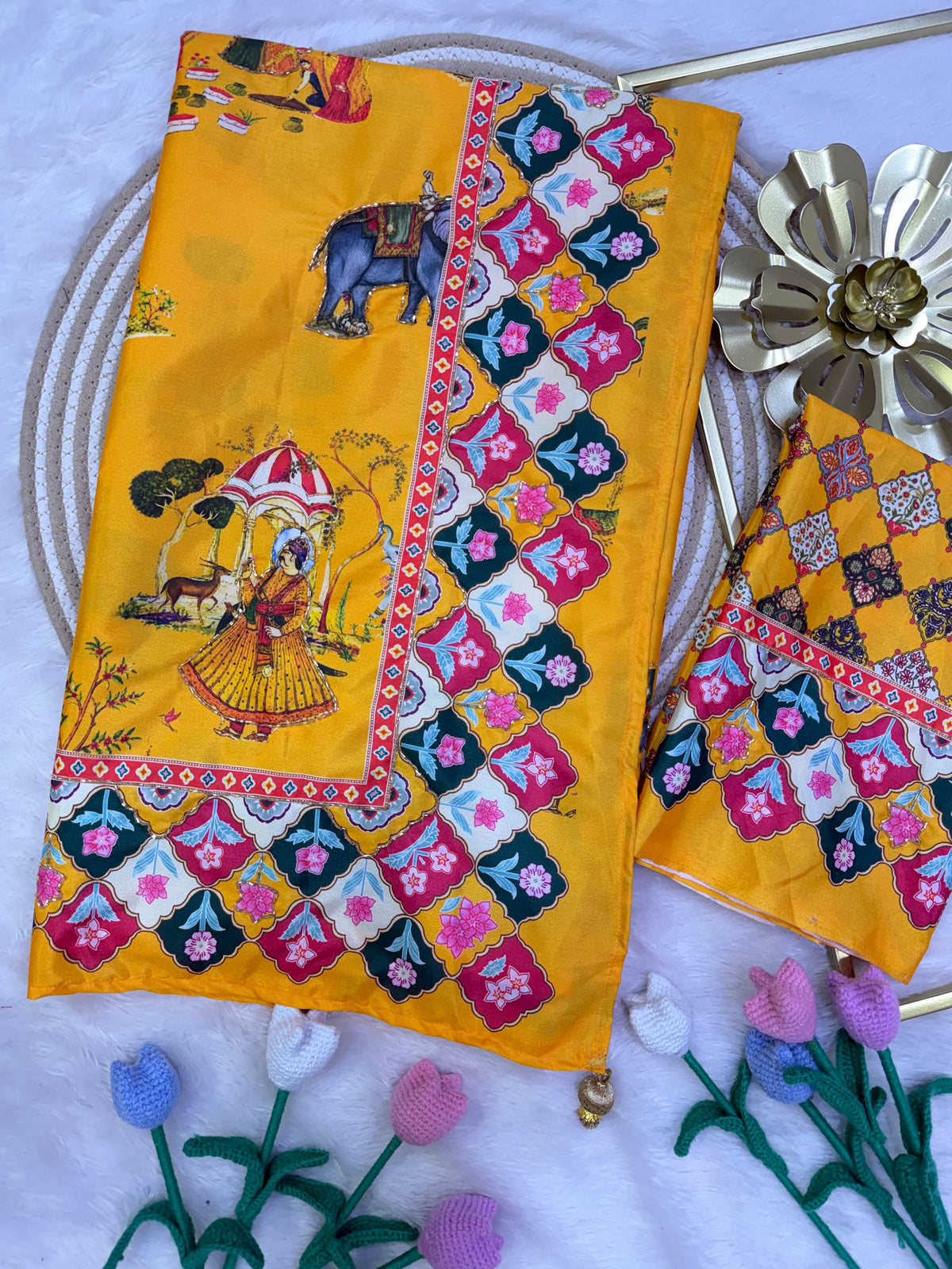 Natural Crepe Saree, Rajasthani Theme