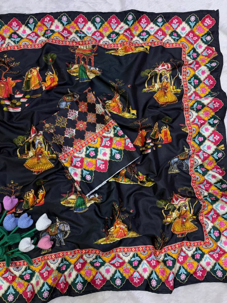 Natural Crepe Saree, Rajasthani Theme